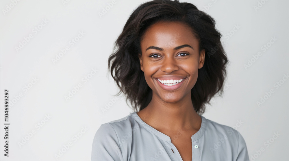 Photo of a smiling, confident, optimistic black female tech worker on a white background
Photo of a smiling, confident, optimistic black female tech worker on a white background