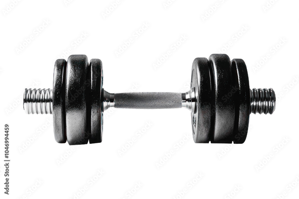 Fototapeta premium Minimalist Dumbbell On Transparent Background PNG For Workout And Strength. Dumbbell Gym Object
