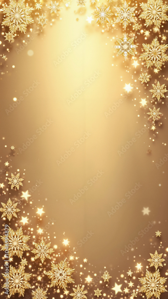 Golden Snowflake Border with Stars: Elegant Holiday Vector for Festive Greetings, Invitations, and Marketing Materials Golden Snowflake Border with Stars: Elegant Holiday Vector for Festive Greetings, Invitations, and Marketing Materials