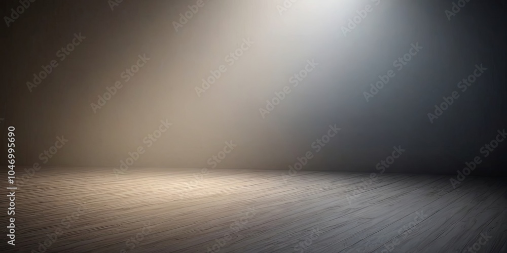 A dark room with a wooden floor and a light shining on it A dark room with a wooden floor and a light shining on it