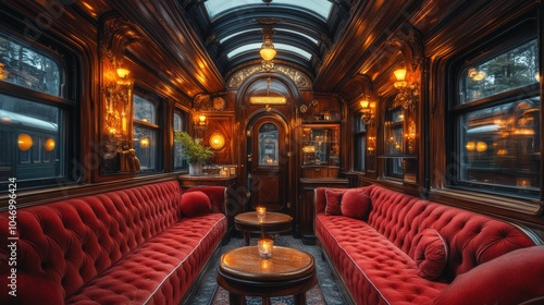 An old train with a luxurious and vintage carriage interior design