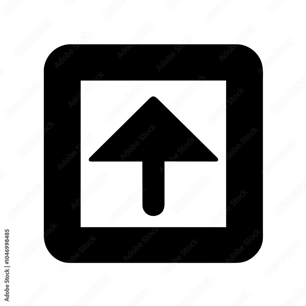 An icon typically used to signify uploading or an upward action within a square context An icon typically used to signify uploading or an upward action within a square context