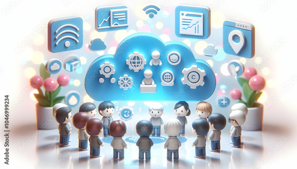 3D Development Team Brainstorming Cloud Software Solution Over Shoulder Shot Abstract Lighting Bokeh Effects Teamwork Innovation Icon White Background 3D Development Team Brainstorming Cloud Software Solution Over Shoulder Shot Abstract Lighting Bokeh Effects Teamwork Innovation Icon White Background