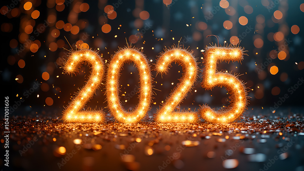 New Year Party Streamers and Confetti happy 2025 New Year Party Streamers and Confetti happy 2025