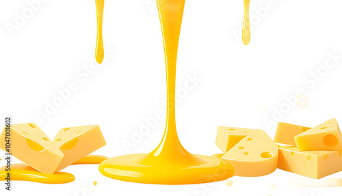 Drip and melt cheese with splash Isolated 3d vector slices with liquid yellow sauce Mouthwatering, splash photo