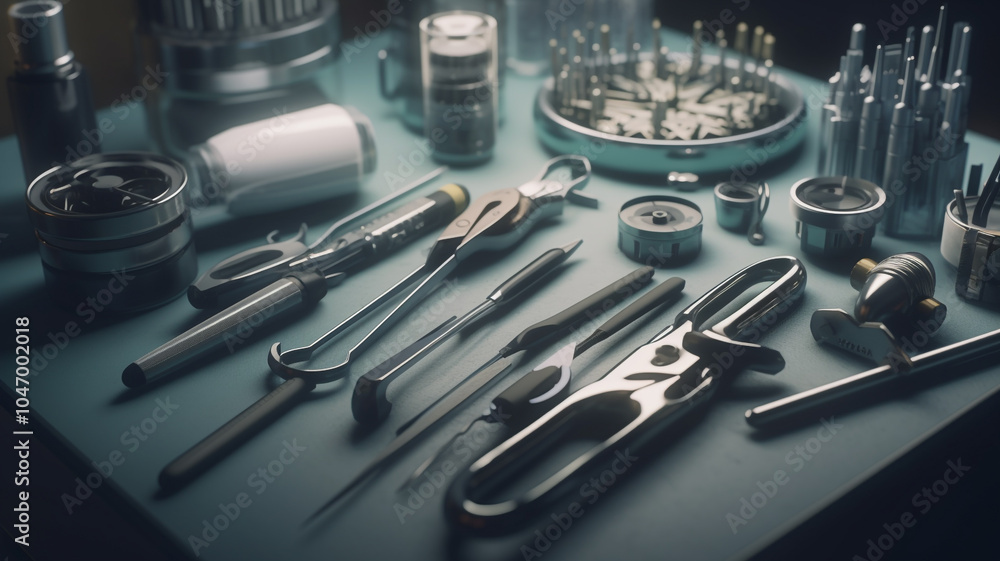 Fototapeta premium Barbers tools for means haircuts laid out on a table Clean glasses for cocktails, vodka, whiskey on the bar bartender.