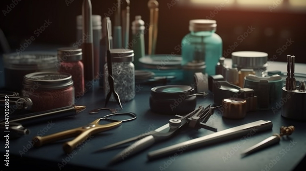 Laboratory scene featuring a collection of glassware, including test tubes, flasks, and beakers, clean and organized workspace, bright and professional Laboratory scene featuring a collection of glassware, including test tubes, flasks, and beakers, clean and organized workspace, bright and professional