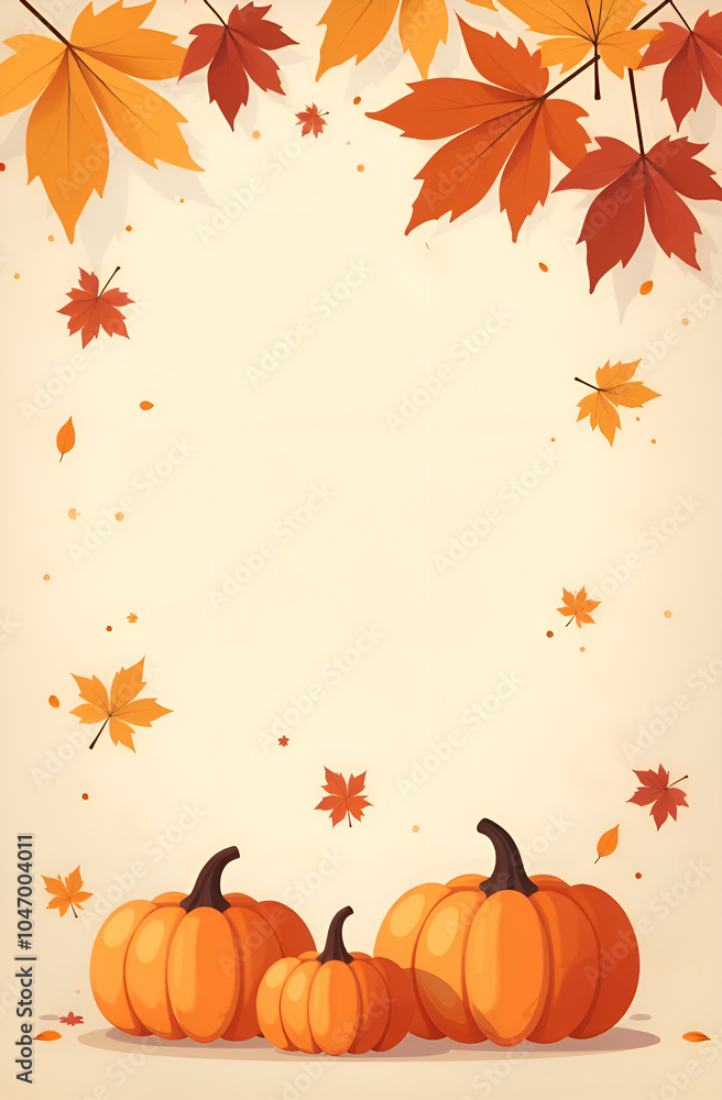 Naklejka premium Happy Thanksgiving. Thanksgiving and Autumn style decoration consists of autumn leaves and pumpkins on a light background. The vertical background is perfect for social media and greeting cards