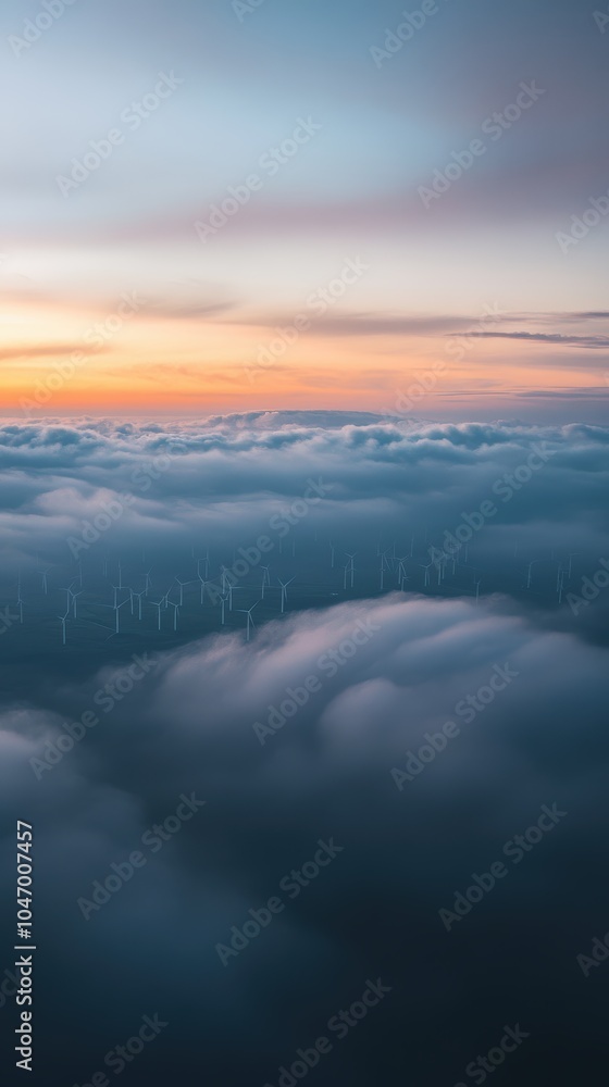 View of windmills in the clouds View of windmills in the clouds