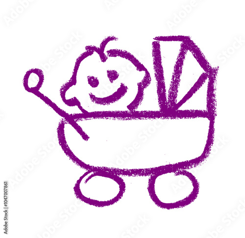 Baby In Carriage Icon Crayon Chalk Drawing Vector