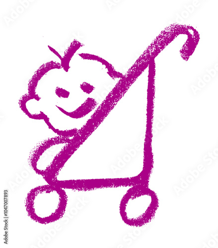 Baby In Carriage Icon Crayon Chalk Drawing Vector
