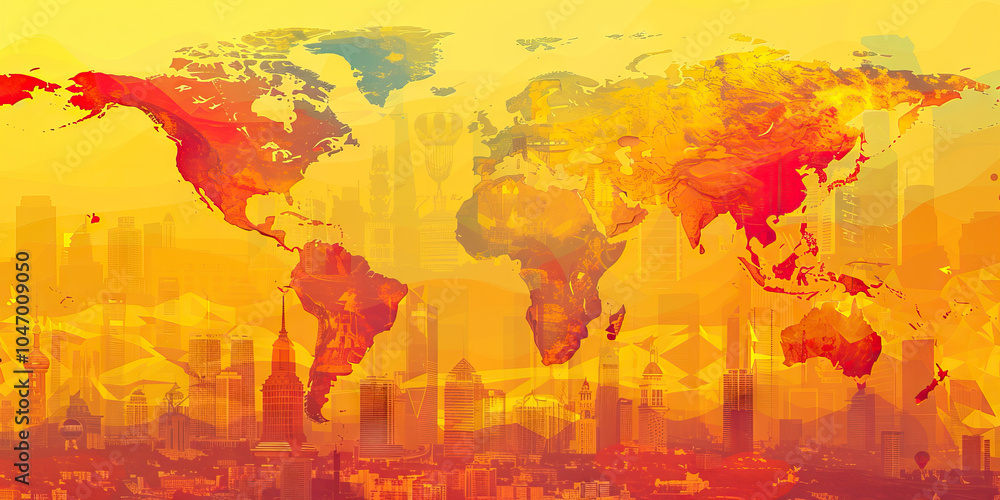 Obraz premium A heat map illustrating the most popular tourist destinations around the world, using a gradient from yellow to red to indicate high traffic areas.