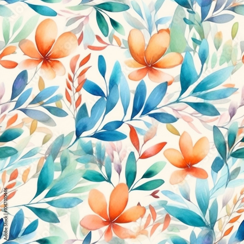 Botanical delight eucalyptus watercolor patterns AI generated  Seamless pattern of leaves and flowers painted in watercolor photo