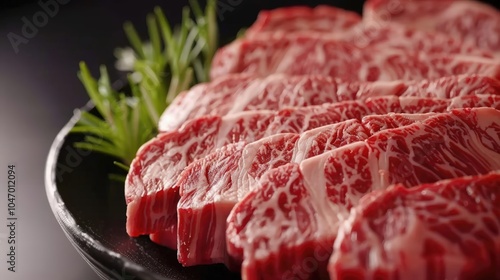 Close-up RAW Style of Kobe beef certificate with meat, authenticity proof