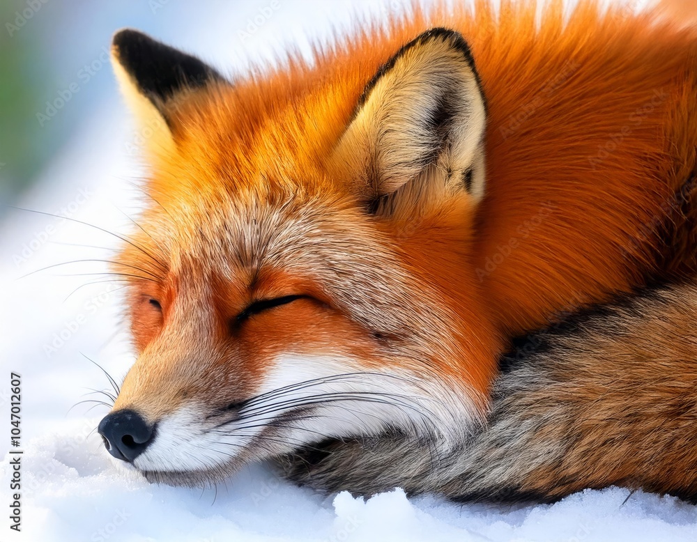 Obraz premium Red Fox Winter Nap 