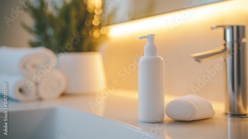 Wallpaper Mural white bottle of cleansing foam on the edge of a bathroom sink Torontodigital.ca