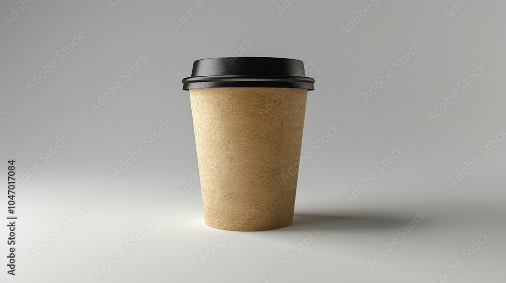 A single brown paper coffee cup with a black lid on a plain white background. A single brown paper coffee cup with a black lid on a plain white background.