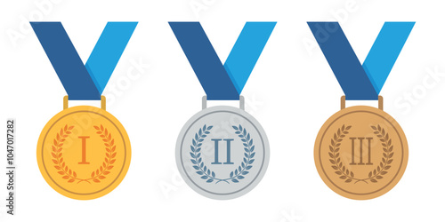 Colored set of medals. Bronze, silver, and gold medal	
