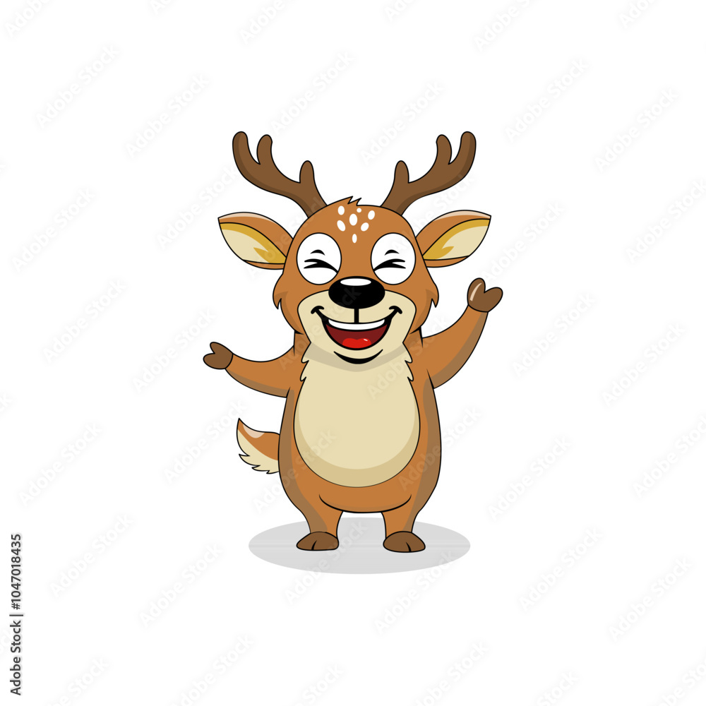 Fototapeta premium Vector graphic of a cute cartoon deer standing with a smiling expression. This vector is perfect for backgrounds, wallpaper, decoration, templates, banners, children's coloring books, and business etc