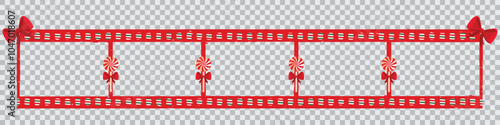 Christmas red movie film original strip, vintage filmstrip roll frame, vector element. Video or movie filmstrip overlay, cinema or photograph camera long film strip with transparent background.