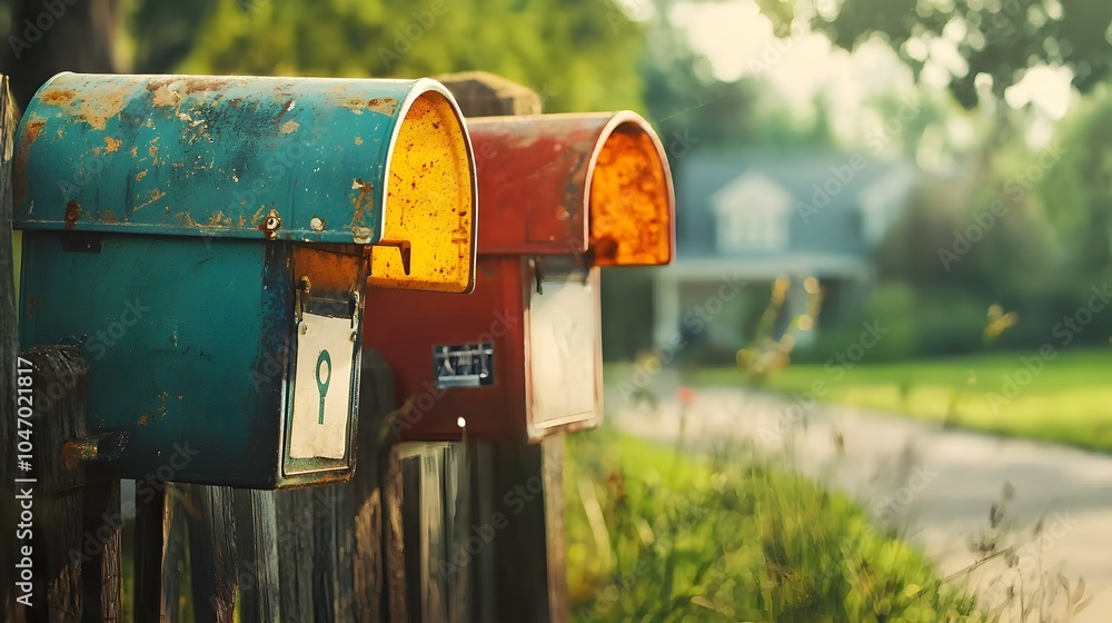 Parcel Boxes Stacked Next to a Mailbox in the Driveway of a Suburban Residential Home Concept of Delivery Shipping and Domestic Logistics Parcel Boxes Stacked Next to a Mailbox in the Driveway of a Suburban Residential Home Concept of Delivery Shipping and Domestic Logistics