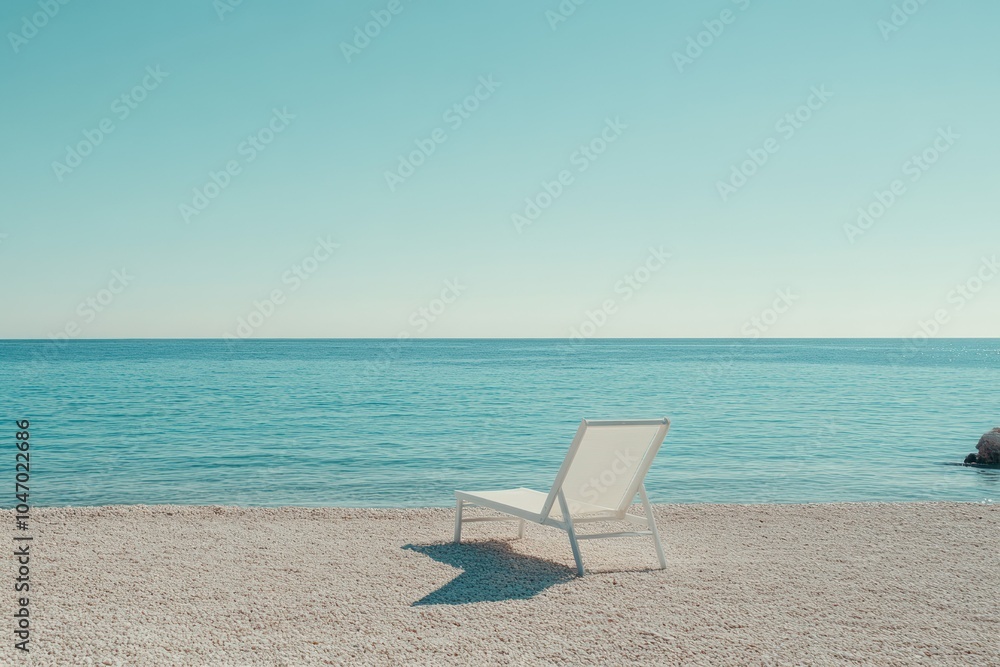 Serene Beach View with Empty Lounge Chair Serene Beach View with Empty Lounge Chair