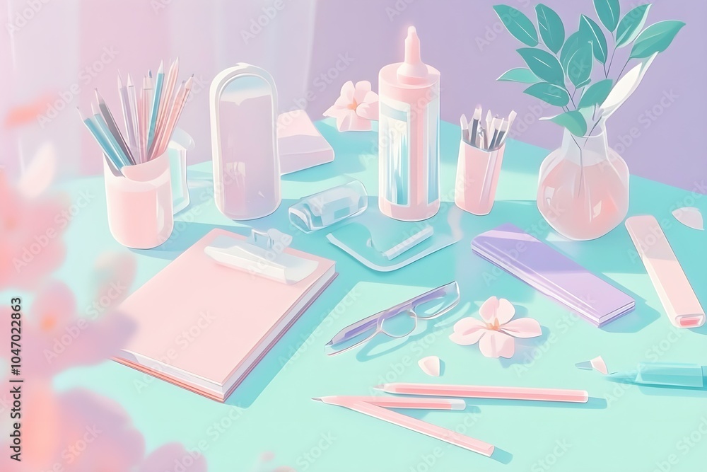 Cute and Beautiful Aesthetic Japanese Desktop with School Supplies Cute and Beautiful Aesthetic Japanese Desktop with School Supplies