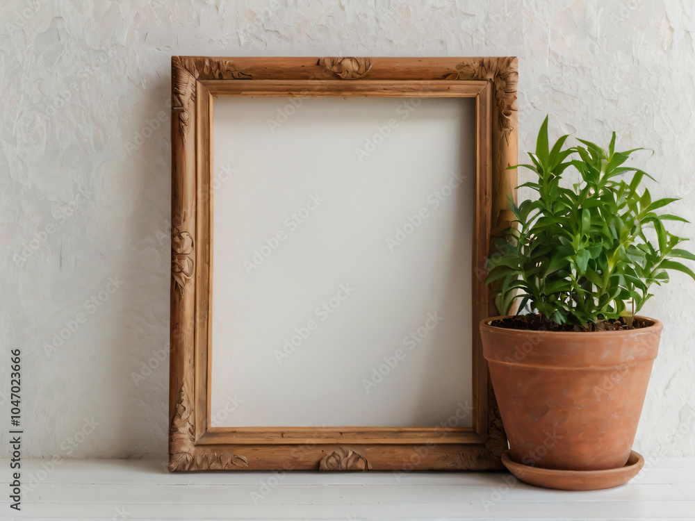 Flowers and green plants decorate the blank wooden frame beautifully. Flowers and green plants decorate the blank wooden frame beautifully.