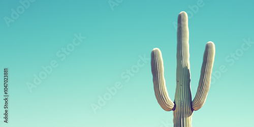 Saguaro cactus with a tall, ribbed trunk and multiple arms outdoors, illustration art photo