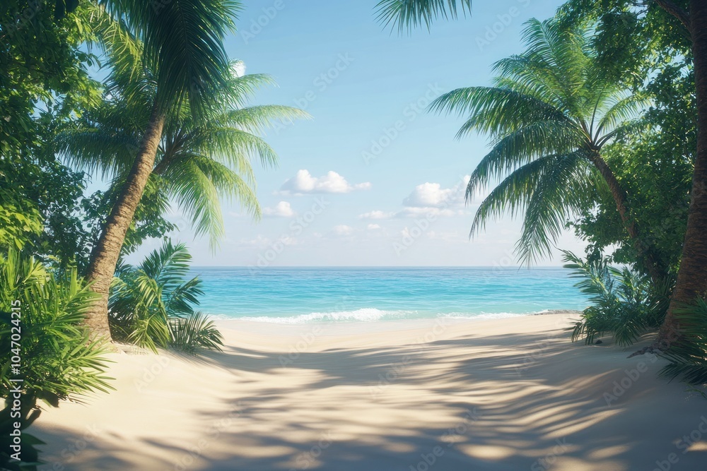 Fototapeta premium Tropical Beach with Palm Trees and Clear Water