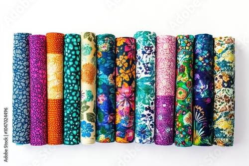 Colorful Fabric Rolls Displayed in a Row photo