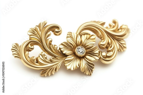 Elegant Gold Floral Design with Gemstone Accent