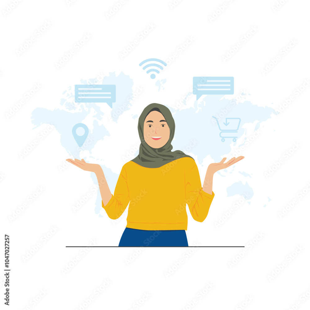Concept illustration of Muslim woman online business Concept illustration of Muslim woman online business