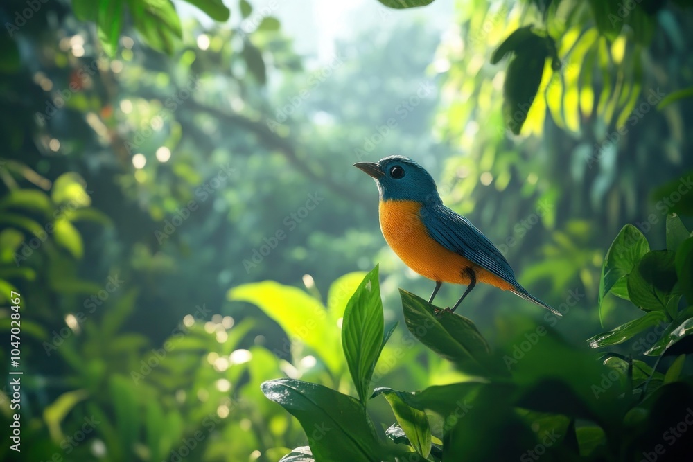 Colorful Bird Perched in Lush Green Background Colorful Bird Perched in Lush Green Background