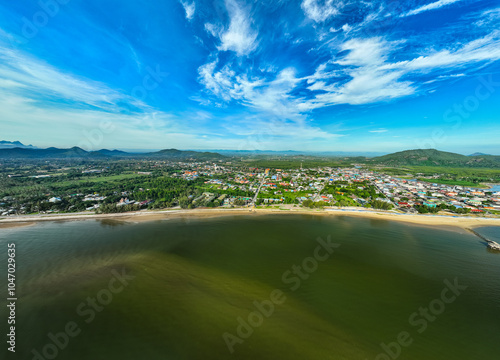 Beautiful sea summer landscape in high travel season in Thailand, Nature sky sea background,High angle view seascape nature view