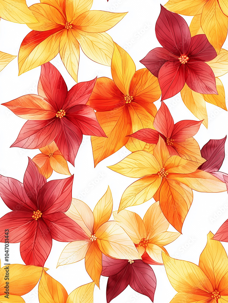 Autumn Patterns: Red and Yellow Textures Collection, vibrant floral pattern with red and yellow flowers, seasonal fall-inspired design Autumn Patterns: Red and Yellow Textures Collection, vibrant floral pattern with red and yellow flowers, seasonal fall-inspired design