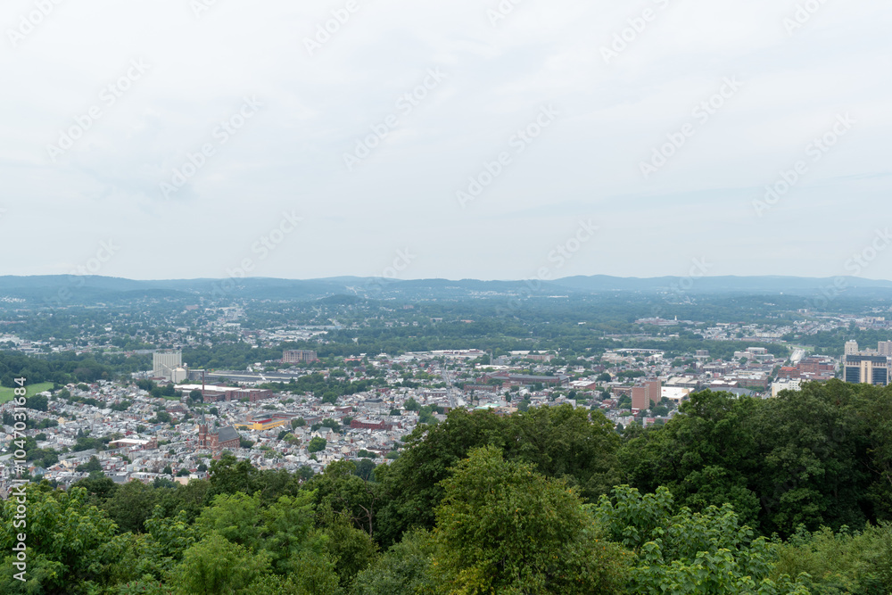 Naklejka premium A scenic overview of Reading, Pennsylvania from atop the Pagoda Mountain.