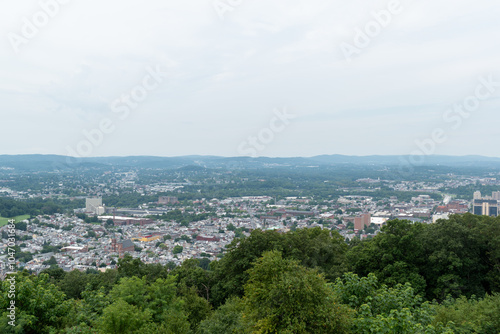 A scenic overview of Reading, Pennsylvania from atop the Pagoda Mountain. photo