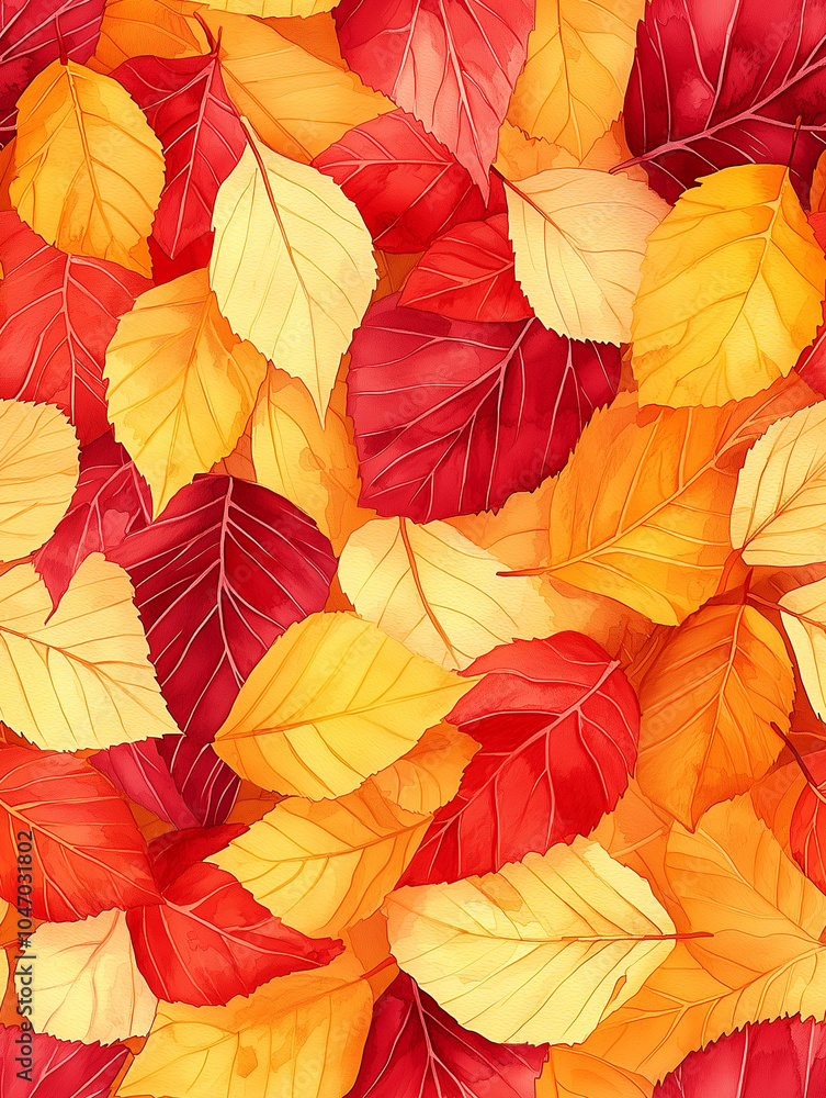 Obraz premium Autumn Patterns: Red and Yellow Textures Collection, seasonal pattern with autumn leaves, elegant fall-themed background