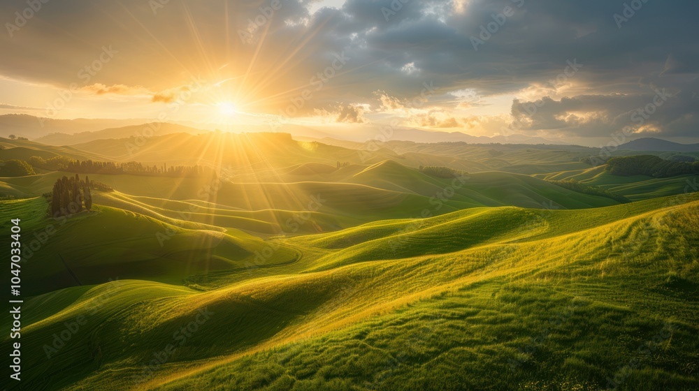 Obraz premium Golden Hour Over Rolling Hills