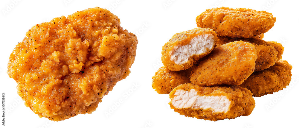 Crispy Chicken Nuggets with Golden Breaded Coating, Isolated on Transparent Background, Suitable for Food Packaging, Restaurant Menus, and Fast Food Advertisements Crispy Chicken Nuggets with Golden Breaded Coating, Isolated on Transparent Background, Suitable for Food Packaging, Restaurant Menus, and Fast Food Advertisements