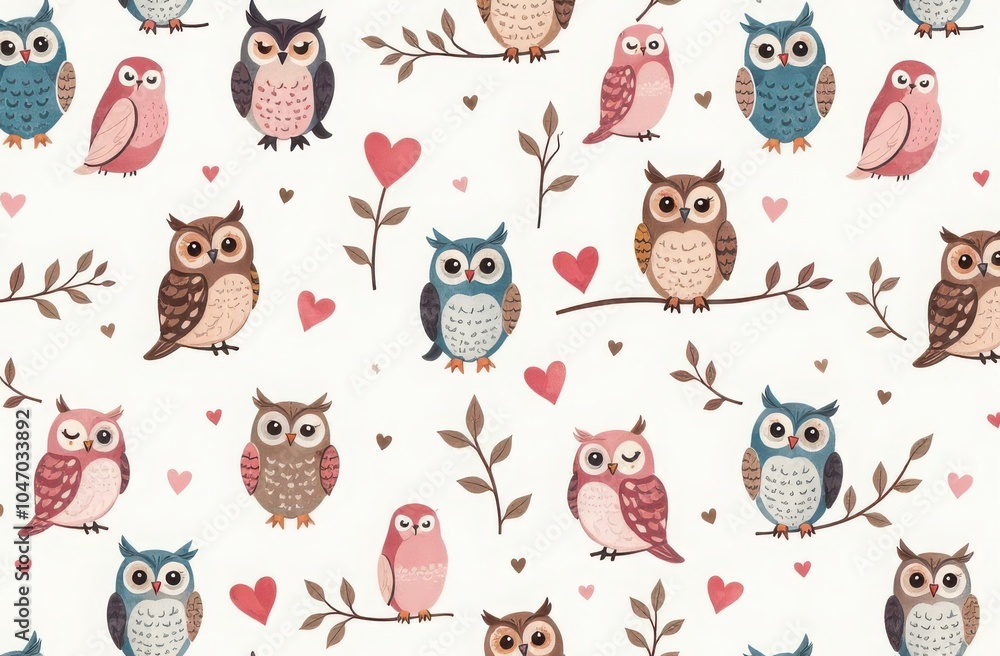 Seamless watercolor owl pattern Seamless watercolor owl pattern