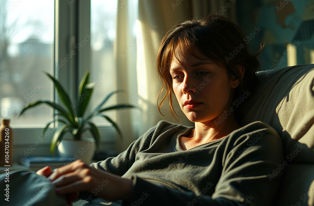 Exhausted and tired young woman on sofa Exhausted and tired young woman on sofa