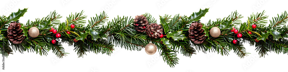 Fototapeta premium Chistmas garland with ball and decor isolated on white