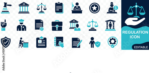  Regulation icon set Solid flat vector icons vector collection