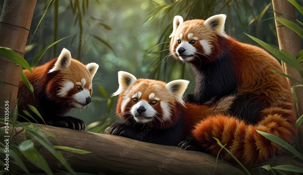 Charming Red Pandas Resting in Bamboo Grove Charming Red Pandas Resting in Bamboo Grove