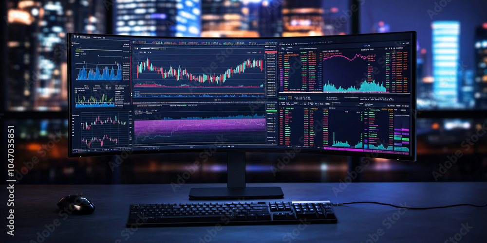 Computer screen displaying the stock market and financial news Computer screen displaying the stock market and financial news