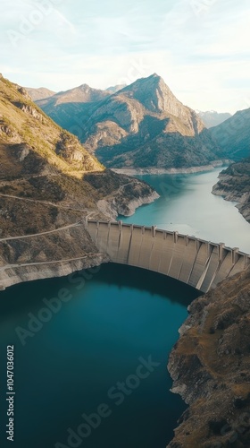 Serre-ponçon lake and dam, an artificial lake in the french alps, creating renewable energy