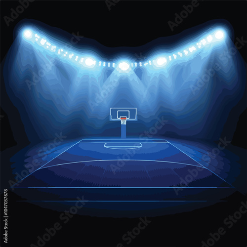 Vibrant Basketball Arena Field with Bright Stadium Lights