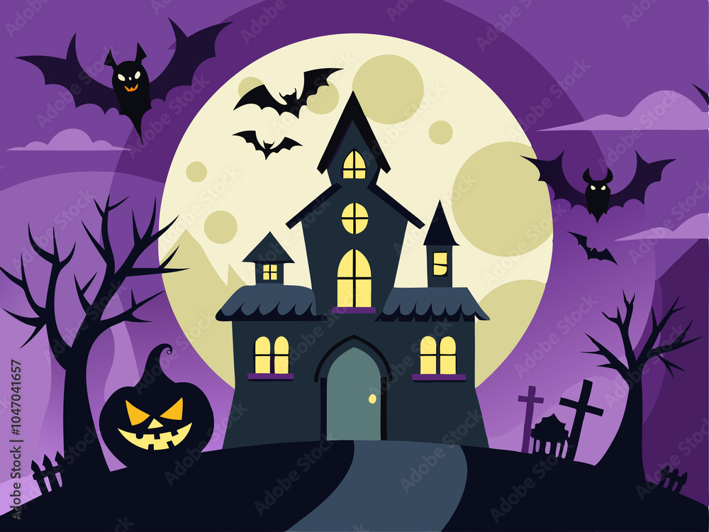 Halloween background with pumpkins, ghosts, bats and haunted house. Halloween background with pumpkins, ghosts, bats and haunted house.